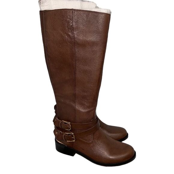 New Steve Madden Aktor Leather Riding Boots 6.5 Brown Zippered Knee High - Picture 1 of 16